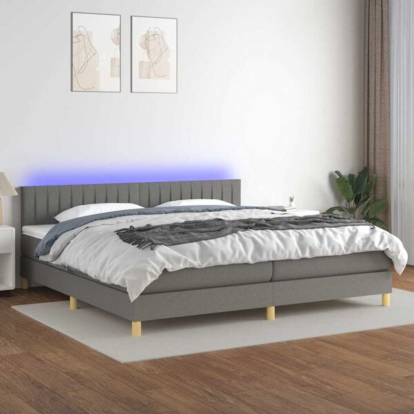 Box spring postel s matrací a LED tmavě šedá 200x200 cm textil 3133902