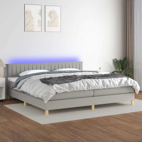 Box spring postel s matrací a LED světle šedá 200x200 cm textil 3133901