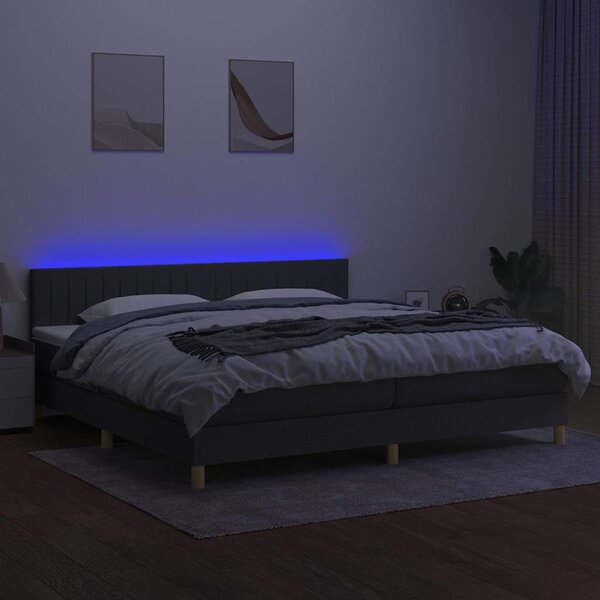Box spring postel s matrací a LED tmavě šedá 200x200 cm textil 3133902