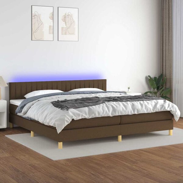 Box spring postel s matrací a LED tmavě hnědá 200x200 cm textil 3133904