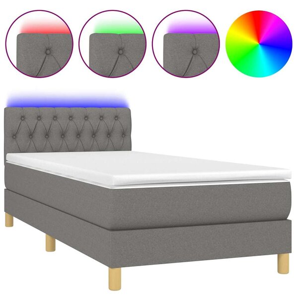 Box spring postel s matrací a LED tmavě šedá 90x200 cm textil 3133926