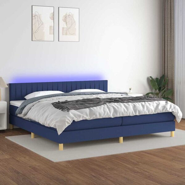 Box spring postel s matrací a LED modrá 200x200 cm textil 3133907