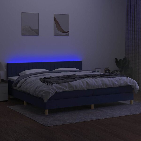 Box spring postel s matrací a LED modrá 200x200 cm textil 3133907