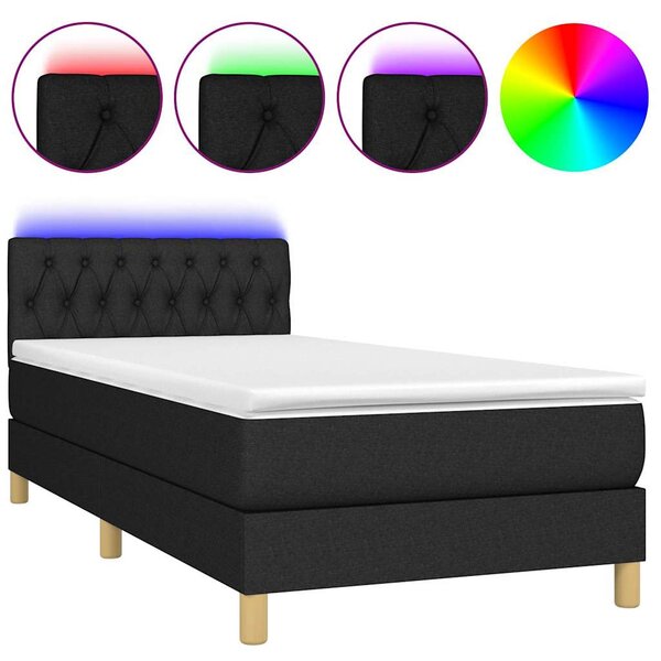 Box spring postel s matrací a LED černá 90x190 cm textil 3133919