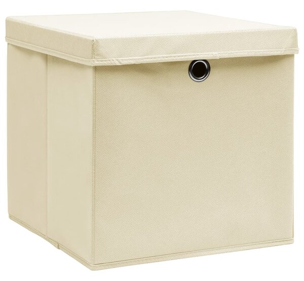 Úložné boxy s víky 10 ks 28 x 28 x 28 cm krémové