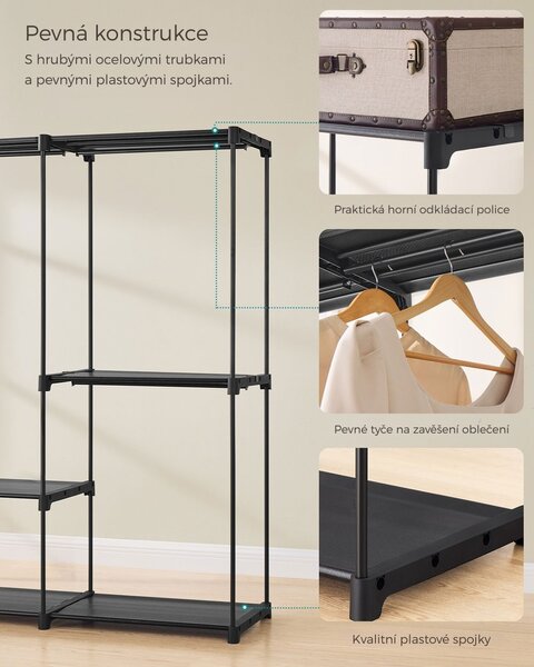 Otevřený šatník s policemi DRESSIO, 205x43x166 cm, černá SongmicsHome