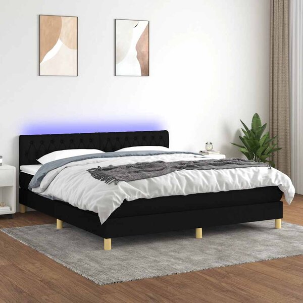 Box spring postel s matrací a LED černá 180x200 cm textil 3133975