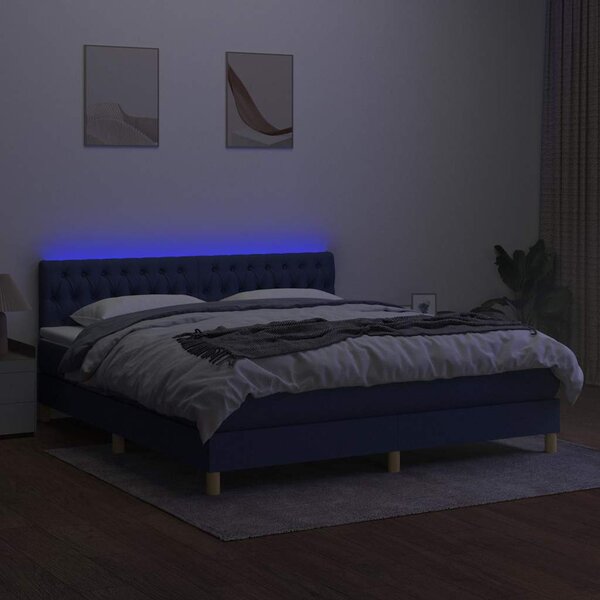 Box spring postel s matrací a LED modrá 160x200 cm textil 3133971