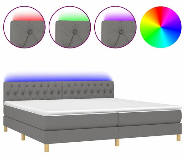 Box spring postel s matrací a LED tmavě šedá 200x200 cm textil 3133982