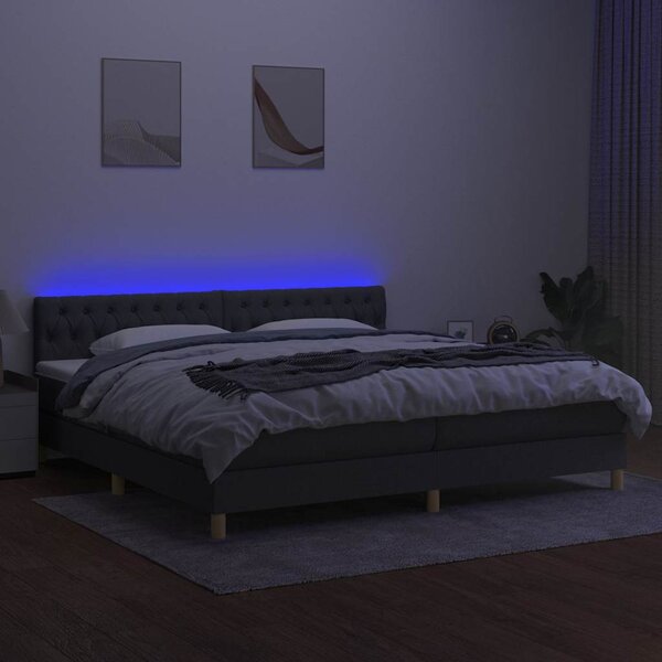 Box spring postel s matrací a LED tmavě šedá 200x200 cm textil 3133982