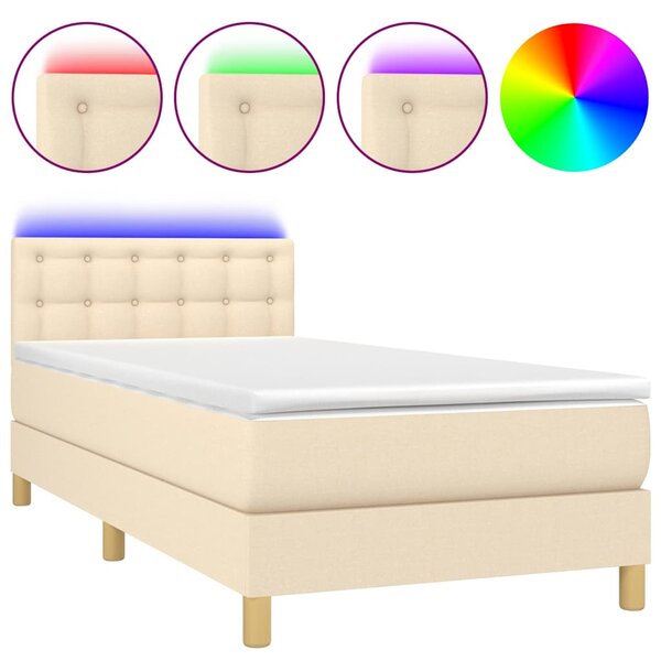 Box spring postel s matrací a LED krémová 80 x 200 cm textil 3133994