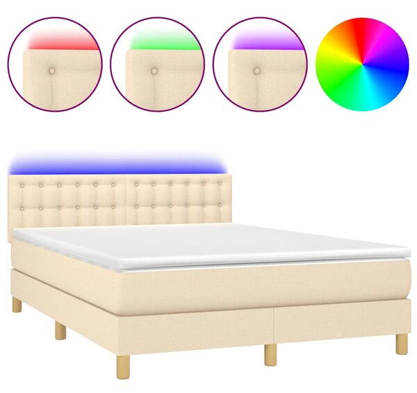 Box spring postel s matrací a LED krémová 140x190 cm textil 3134034