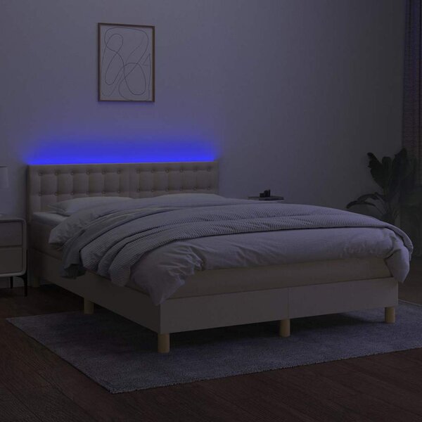 Box spring postel s matrací a LED krémová 140x190 cm textil 3134034