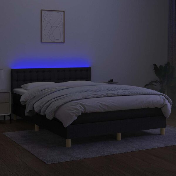 Box spring postel s matrací a LED černá 140x190 cm textil 3134031