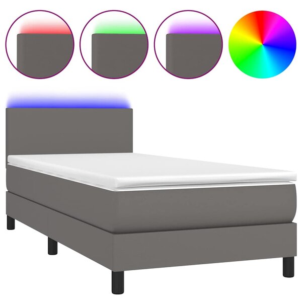 Box spring postel s matrací a LED šedá 80 x 200 cm umělá kůže 3134073