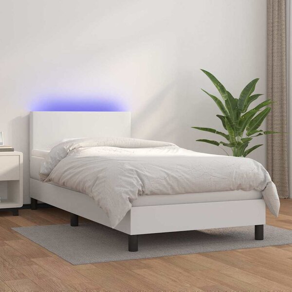 Box spring postel s matrací a LED bílá 80 x 200 cm umělá kůže 3134070