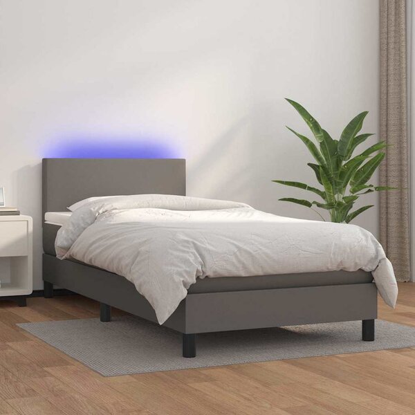 Box spring postel s matrací a LED šedá 80 x 200 cm umělá kůže 3134073