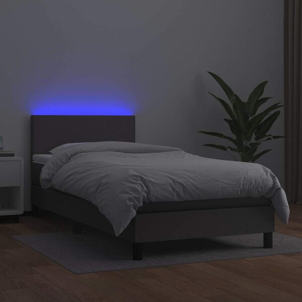 Box spring postel s matrací a LED šedá 80 x 200 cm umělá kůže 3134073