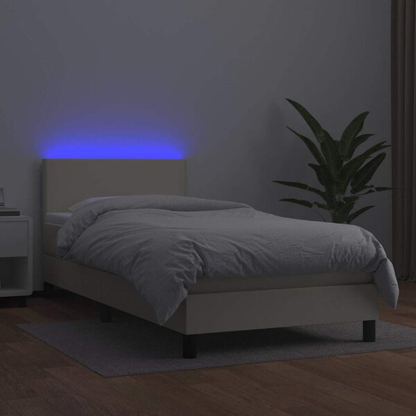 Box spring postel s matrací a LED krémová 100x200 cm umělá kůže 3134089