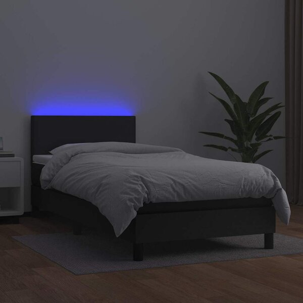 Box spring postel s matrací a LED černá 90x190 cm umělá kůže 3134075