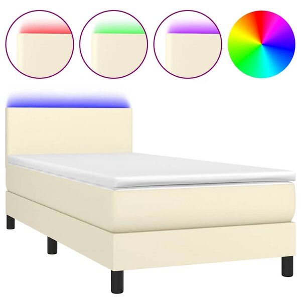 Box spring postel s matrací a LED krémová 100x200 cm umělá kůže 3134089