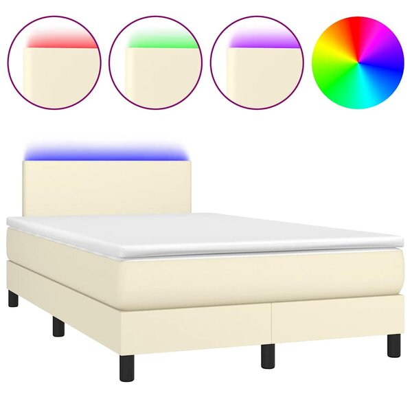 Box spring postel s matrací a LED krémová 120x200 cm umělá kůže 3134095
