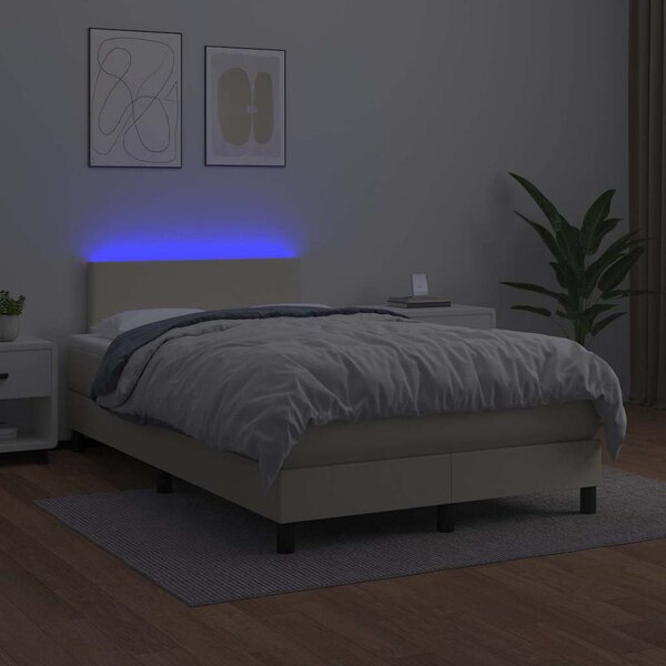 Box spring postel s matrací a LED krémová 120x200 cm umělá kůže 3134095