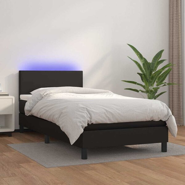Box spring postel s matrací a LED černá 90x190 cm umělá kůže 3134075