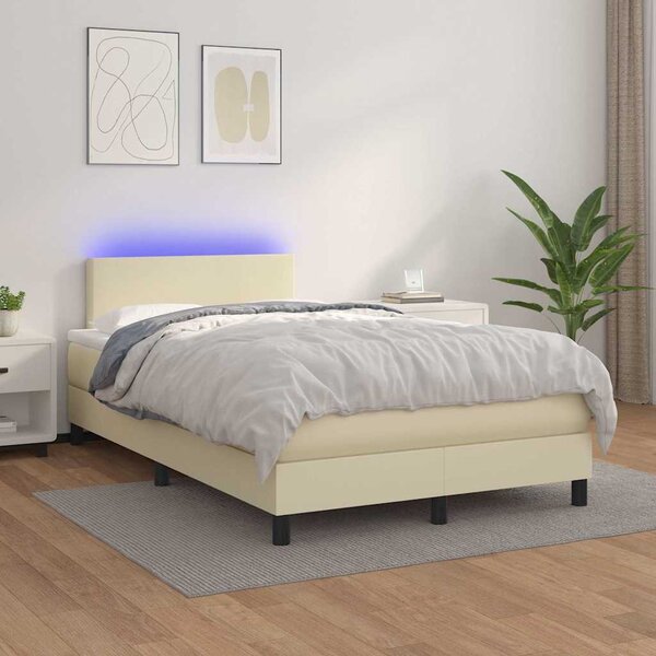 Box spring postel s matrací a LED krémová 120x200 cm umělá kůže 3134095