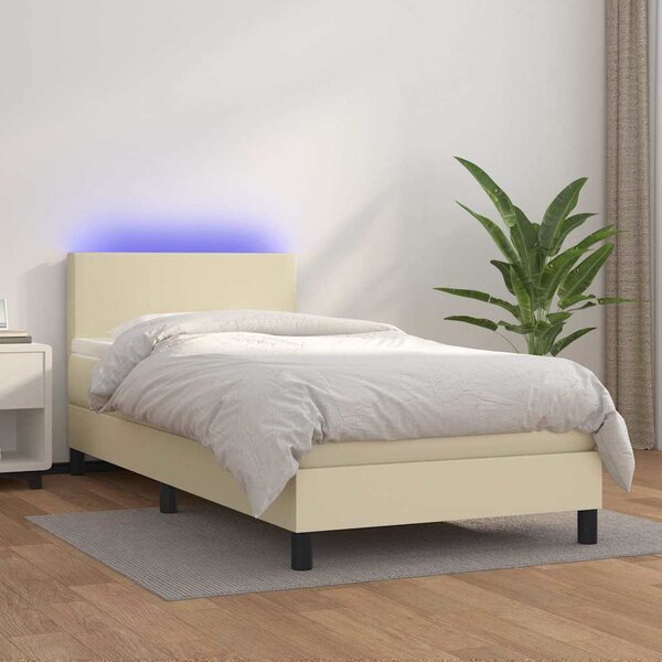 Box spring postel s matrací a LED krémová 100x200 cm umělá kůže 3134089
