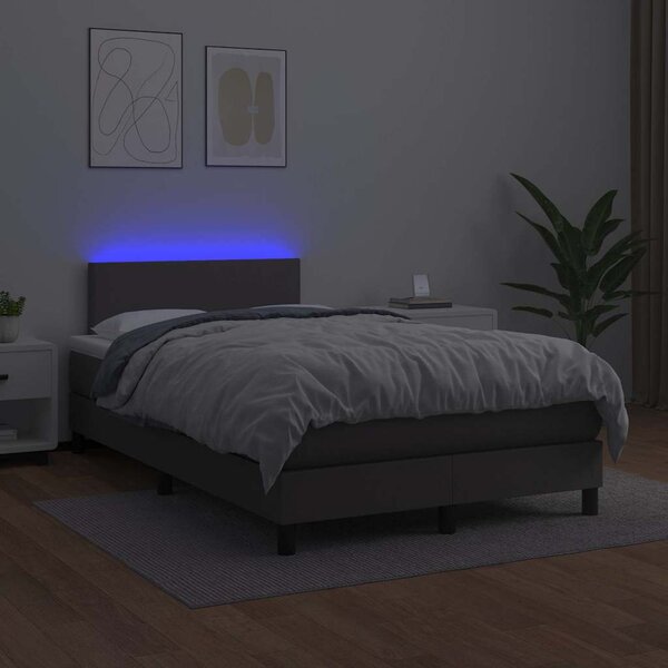 Box spring postel s matrací a LED šedá 120x200 cm umělá kůže 3134097