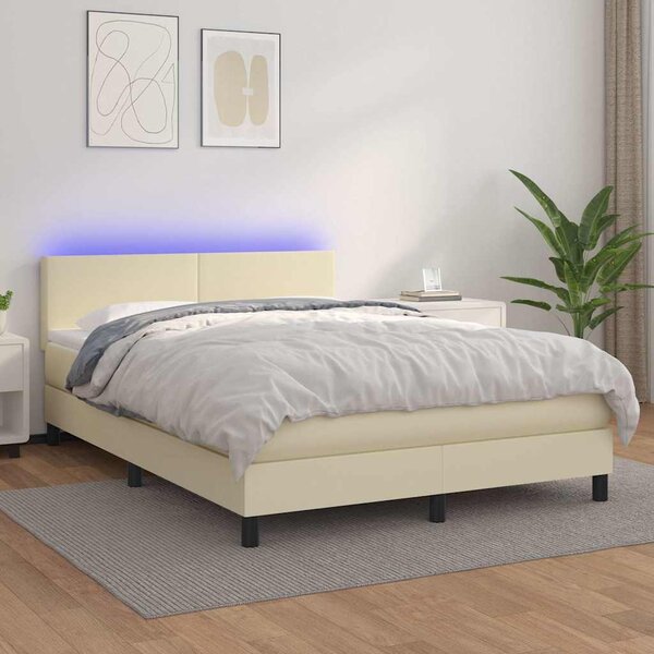 Box spring postel s matrací a LED krémová 140x190 cm umělá kůže 3134101