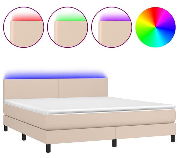 Box spring postel matrace a LED cappuccino 180x200cm umělá kůže 3134122