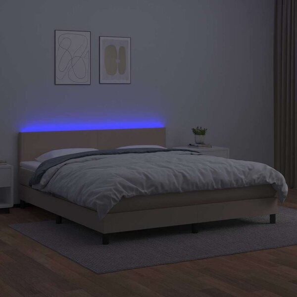 Box spring postel matrace a LED cappuccino 180x200cm umělá kůže 3134122