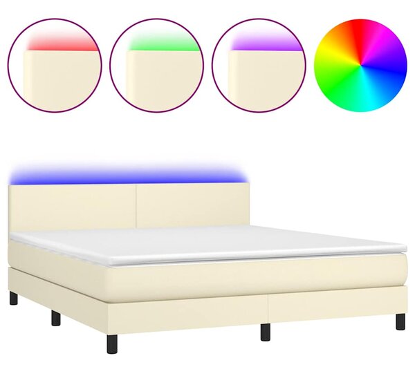 Box spring postel s matrací a LED krémová 160x200 cm umělá kůže 3134113