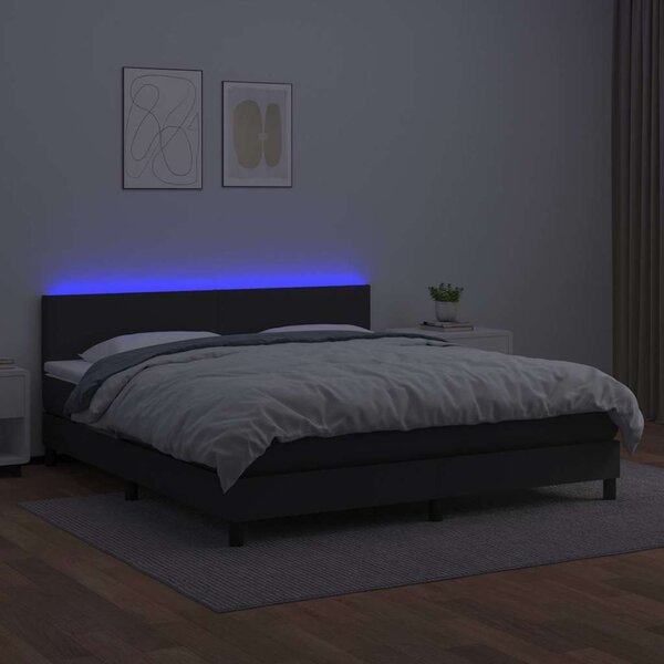 Box spring postel s matrací a LED černá 160x200 cm umělá kůže 3134111