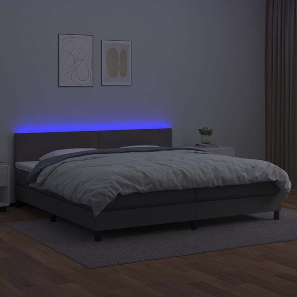 Box spring postel s matrací a LED šedá 200x200 cm umělá kůže 3134127