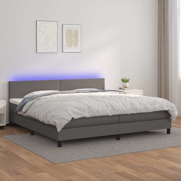 Box spring postel s matrací a LED šedá 200x200 cm umělá kůže 3134127