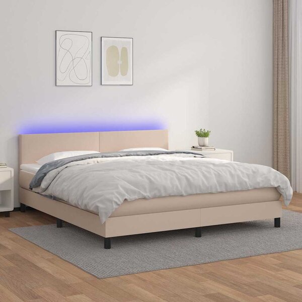 Box spring postel matrace a LED cappuccino 180x200cm umělá kůže 3134122