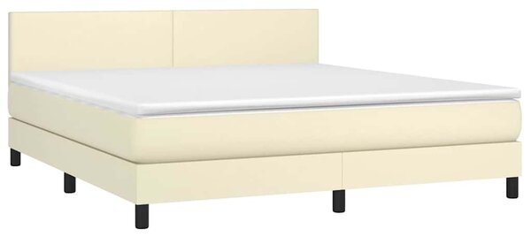 Box spring postel s matrací a LED krémová 160x200 cm umělá kůže 3134113