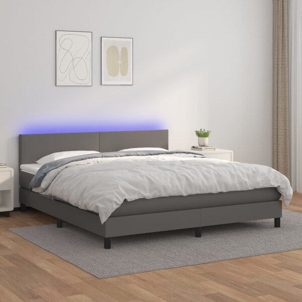 Box spring postel s matrací a LED šedá 160x200 cm umělá kůže 3134115
