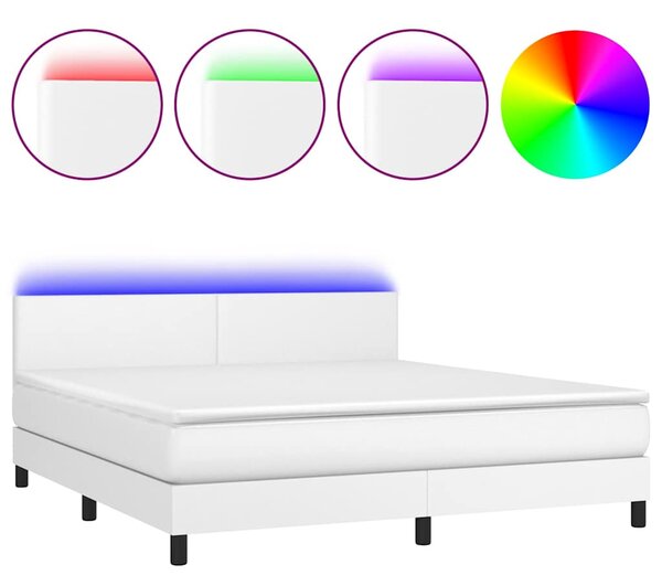 Box spring postel s matrací a LED bílá 160x200 cm umělá kůže 3134112