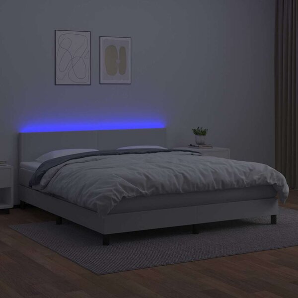 Box spring postel s matrací a LED bílá 160x200 cm umělá kůže 3134112