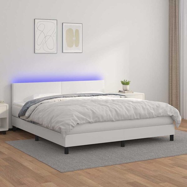 Box spring postel s matrací a LED bílá 160x200 cm umělá kůže 3134112
