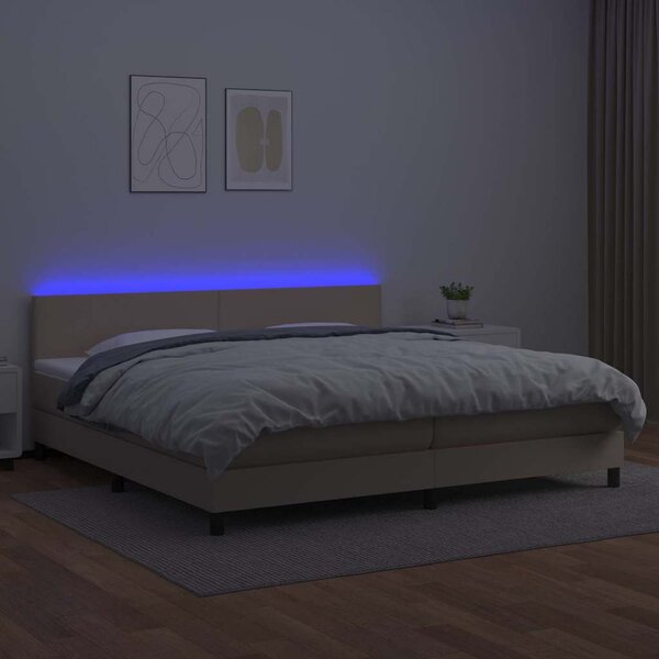Box spring postel matrace a LED cappuccino 200x200cm umělá kůže 3134128