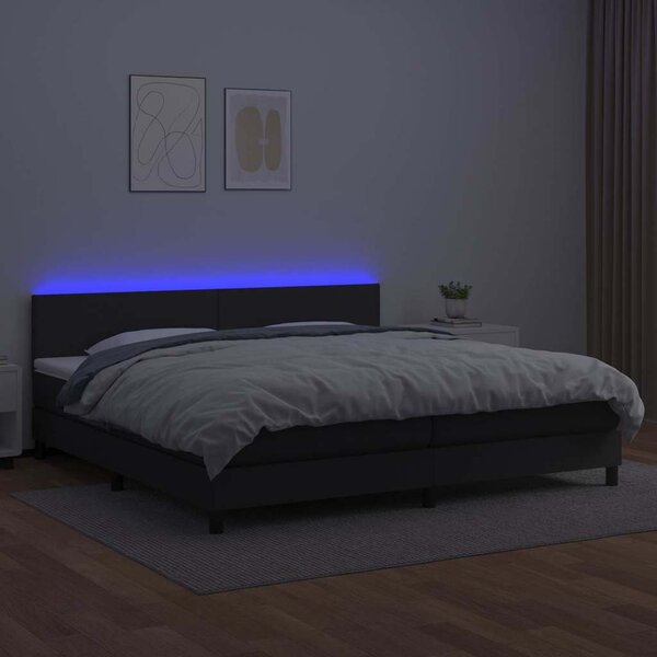 Box spring postel s matrací a LED černá 200x200 cm umělá kůže 3134123