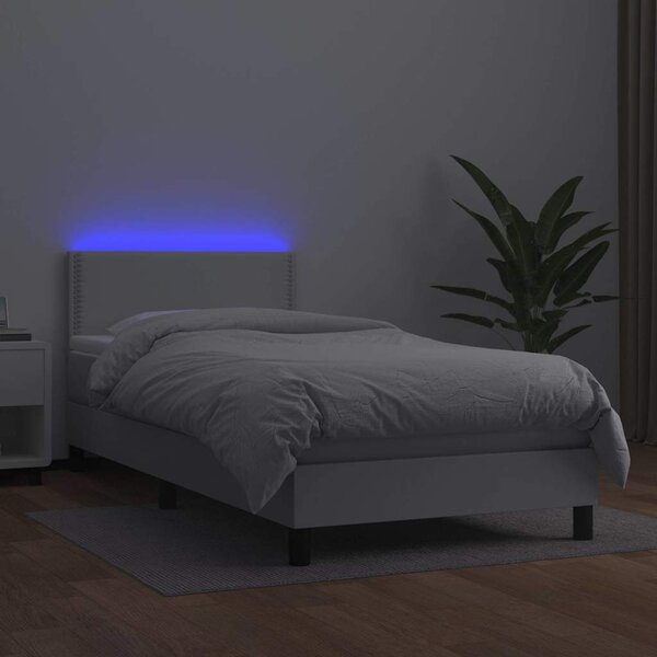 Box spring postel s matrací a LED bílá 100x200 cm umělá kůže 3134148