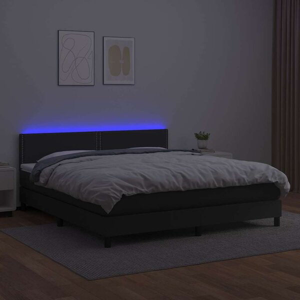 Box spring postel s matrací a LED černá 180x200 cm umělá kůže 3134177