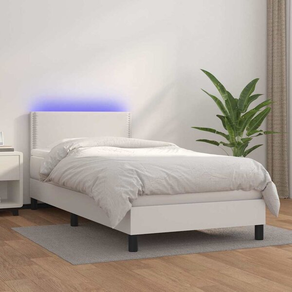 Box spring postel s matrací a LED bílá 100x200 cm umělá kůže 3134148