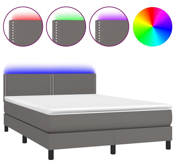 Box spring postel s matrací a LED šedá 140x190 cm umělá kůže 3134163